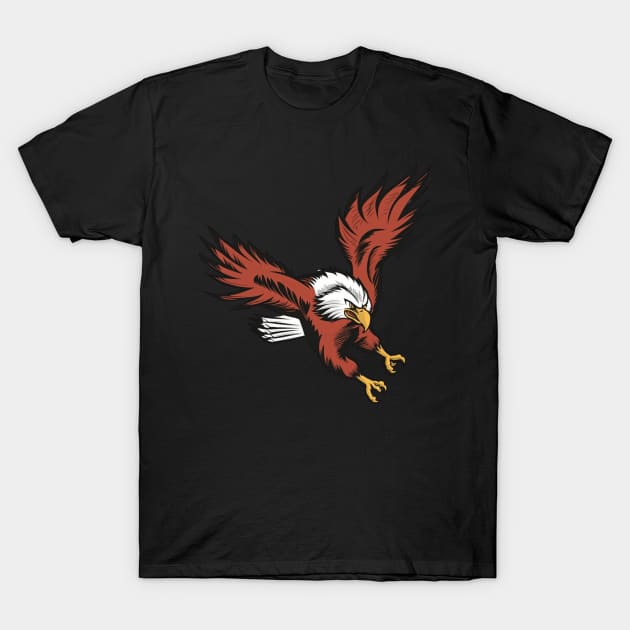 A determined eagle in mid-flight, focused on its prey with a keen gaze T-Shirt by designe stor 